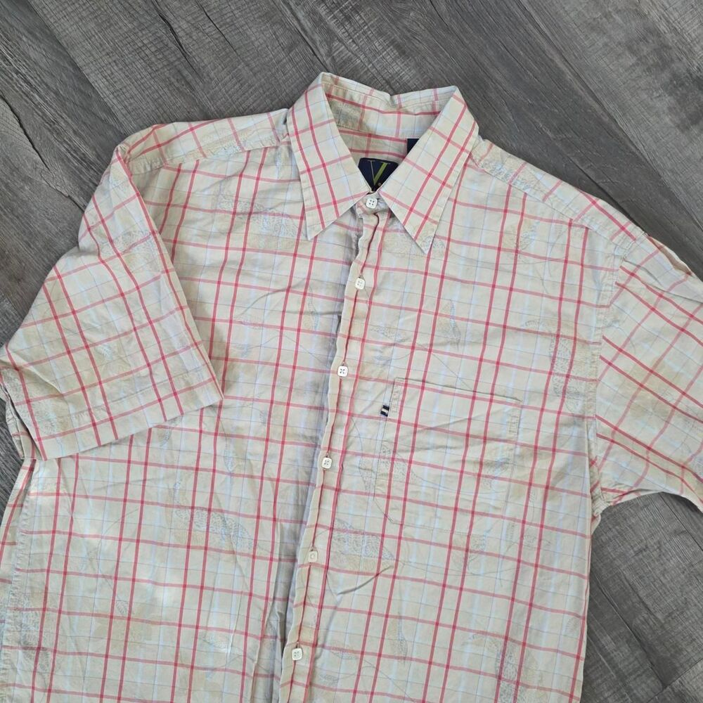 VanHeusen Men's Plaid Button Down Casual Shirt Size Medium 100% Cotton